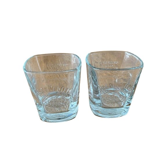Jack Daniels Old No. 7 Square Whiskey Glasses Set Of 2 Clear Heavy Duty Glass Ba - Picture 1 of 5